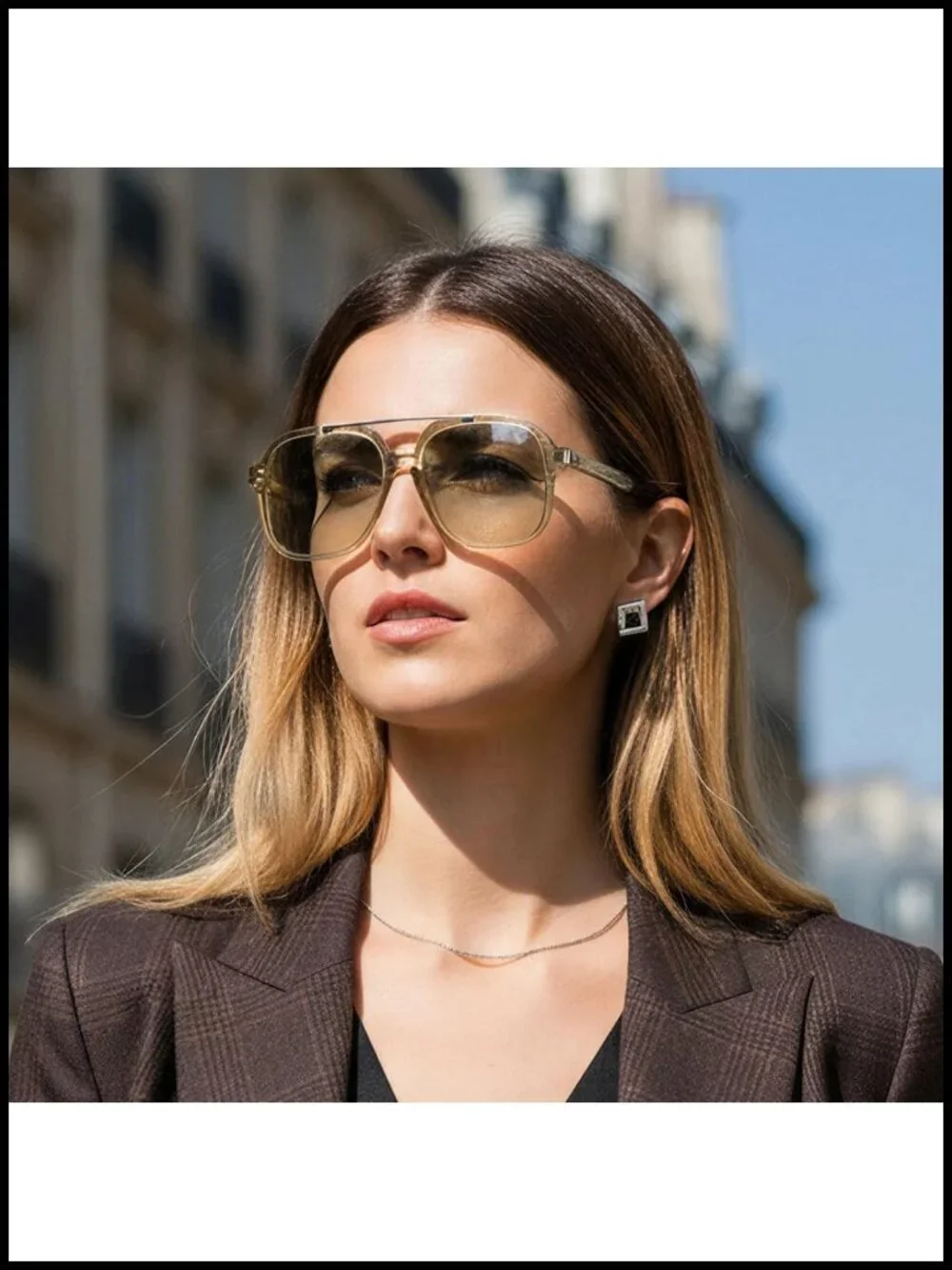 Retro Pilot Square Sunglasses UV400 Protection Double Bridge Rectangle Shade